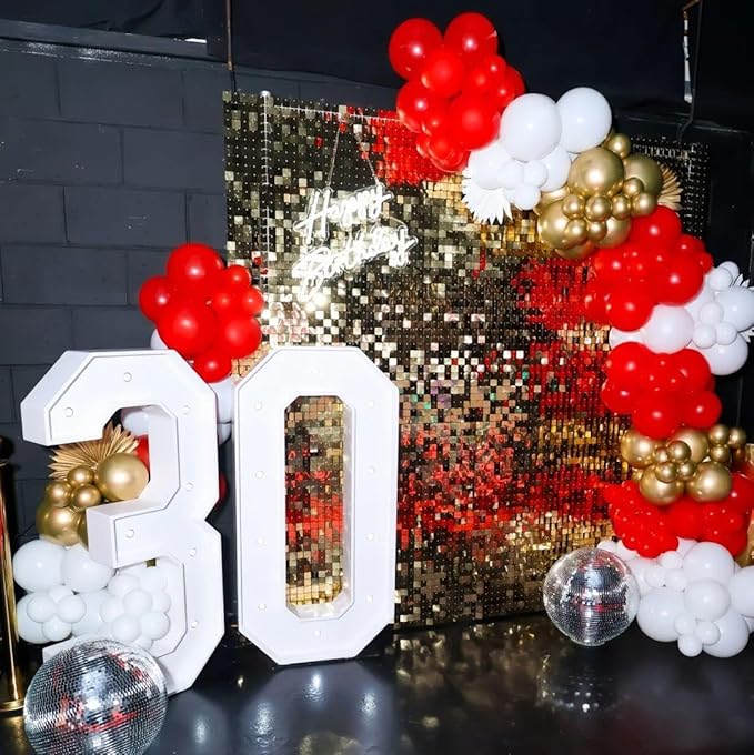 Red and Gold White Balloon Garland Arch Kit, 187Pcs Explosion Star Balloons Red White Metallic Gold Confetti Latex Balloon for Galentine's Valentine's Day Birthday Christmas Party Decoration