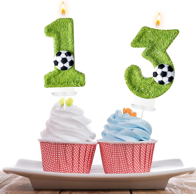 Birthday Candles Numbers，Soccer Birthday Decorations，Suitable for Girl and boy Cake Toppers, Wedding Cakes, Anniversaries, Party Celebrations, Birthday Decorations (Number 13)