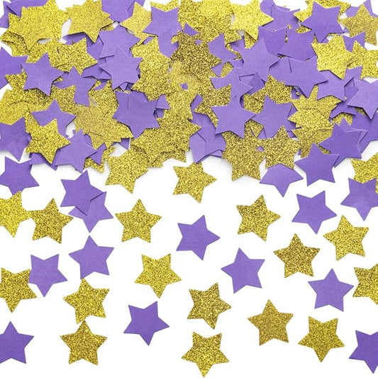 Gold and Purple Star Confetti Table Decoration for Graduation Birthday Retirement Wedding Pride Theme Party,1.2 inch in Diameter,200 Counts