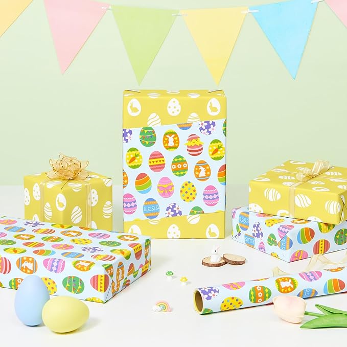 WERNNSAI Easter Wrapping Paper Roll - 1 Roll 17” x 33 ft Blue Easter Egg Wrapping Paper for Kids Large Gift Wrap for Spring Birthday Baby Shower DIY Craft Party Decor Cute Egg Wraps