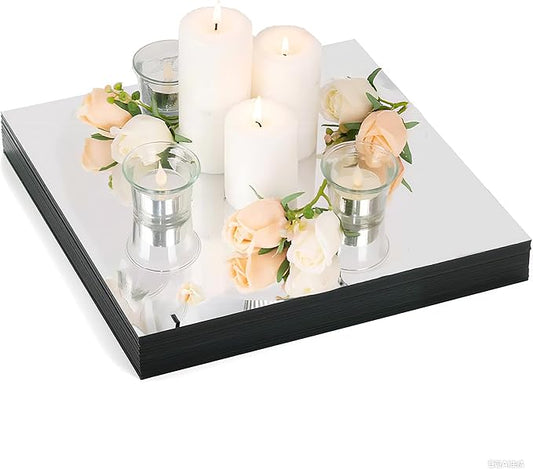 8 Pcs Square Mirror Centerpieces for Tables Decorations, 10" Acrylic Square Mirror Tray Candle Plate 2mm Thickness Mirror Centerpiece Table Decorations for Wedding Decorations Party, Wall Decor