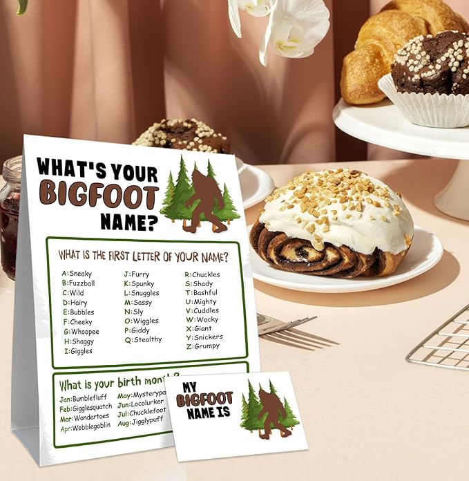 Bigfoot Birthday Party Decorations-Birthday Party Games,Bigfoot Theme Birthday Party Sign for Boys Girls,Kids Bigfoot Activity Cards,Bigfoot Activity Decoration Supplies,What's your Bigfoot Name