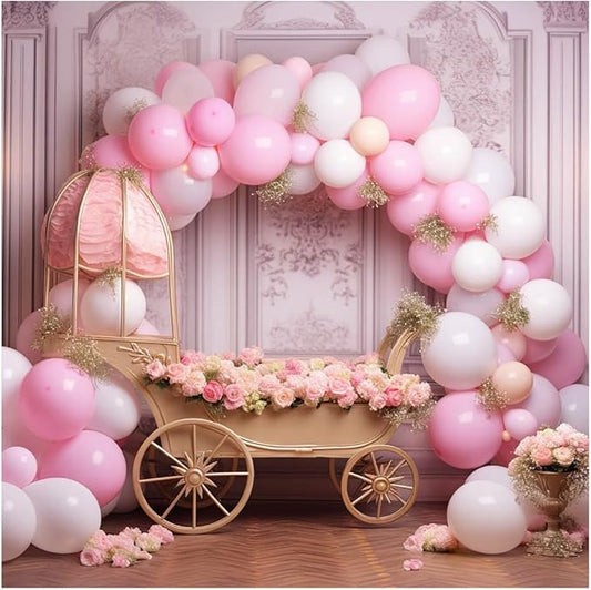 Kate 10x10ft Sweet 1st Birthday Party Backdrops for Photography Colorful Balloons Background Baby Bassinet Pink Flowers Backgrounds Children Birthday Party Cake Smash Studio Backdrop