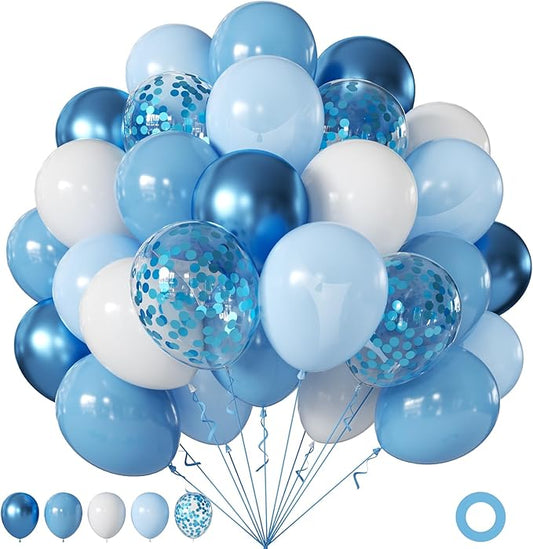 Blue and White Balloons, 60Pcs 12Inch Metallic Light Dusty Blue White Balloons Blue Confetti Balloons for Baby Shower Bridal Shower Wedding Engagement Birthday Party Decorations