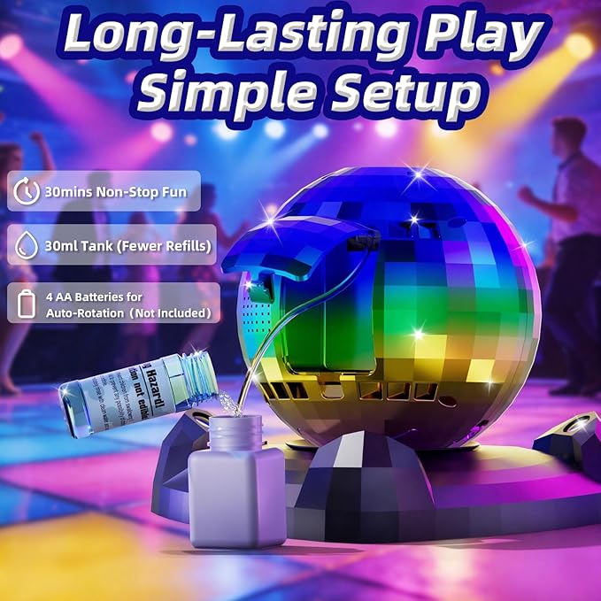 Bubble Machine for Kids & Toddlers 1-3, Automatic Disco Bubble Blower Maker with Bubble Solution, LED Lights & 360° Rotation, 10000+ Bubbles Per Min, Outdoor Game Toy for Easter Birthday Party