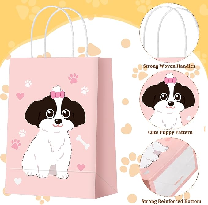 Zhanmai 48 Pcs Dog Birthday Party Favors Bags Bulk for Goodie Gifts Cute Puppy Candy Treat Paper Bags with Handles for Dog Birthday Party Decoration Supplies Pet Adoption