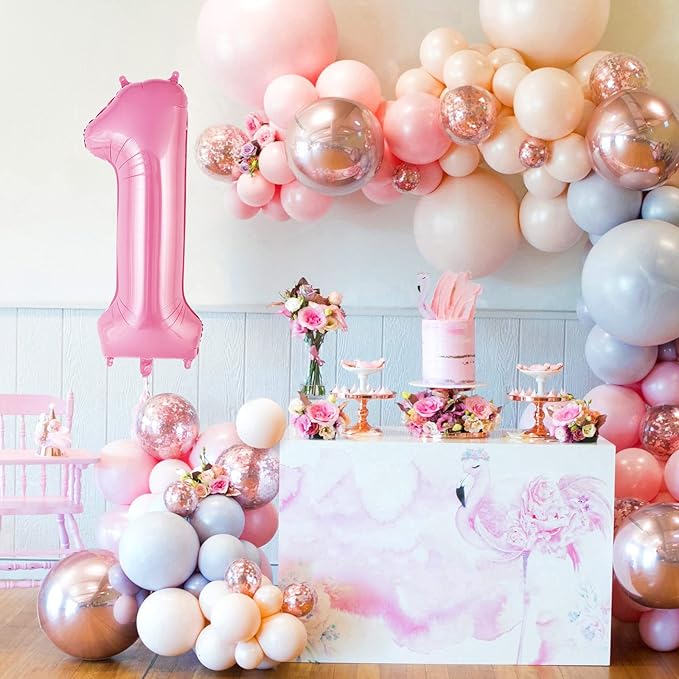 Pink Number 1 Balloon 40 Inch, Big Large Foil Helium Number Balloons, Jumbo Giant Mylar Number 1 Balloons for 1st first Birthday Party Decorations Supplies Anniversary Celebration