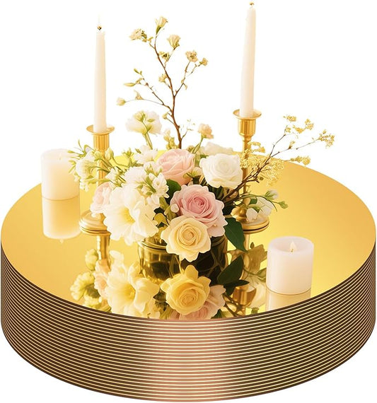 24PCS Gold Round Mirror Plates for Centerpieces, 10" Flat Circle Mirror Trays for Tables, Decorative Mirror Centerpieces for Wedding Party, Circle Mirror Candle Plates for Table Decor, Reception Event