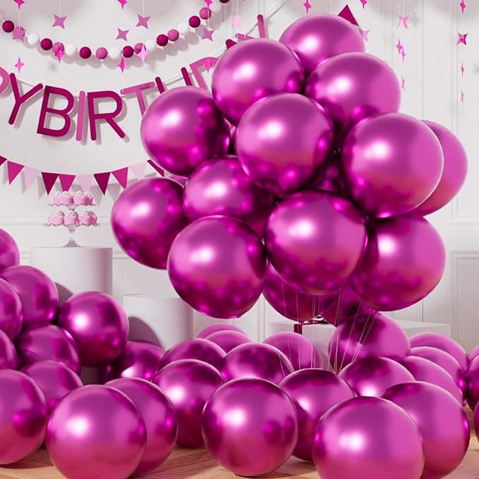 AULE Party Balloons 50 Pcs 12 inch Hot Pink Metallic Chrome Helium Shiny Latex Thicken Balloon Perfect Decoration for Wedding Birthday Baby Shower Graduation Christmas Carnival