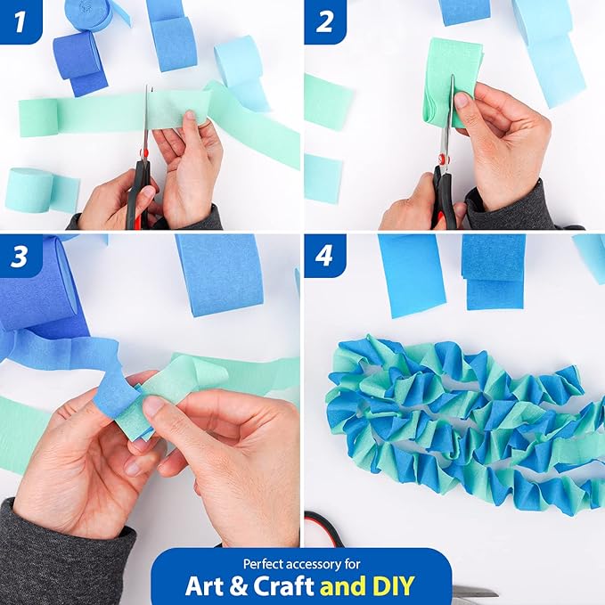 Captain Décor 6 Blue Streamers, 492ft Pack of Blue Crepe Paper Roll, Streamer Party Decorations, Bachelorette Party Decorations (1.8 inch x 82 ft/Roll)