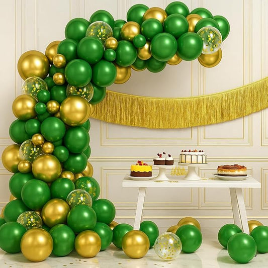 KatchOn, Green and Gold Balloon Arch Kit - Pack of 75 | Green and Gold Party Decorations | Gold Fringe Backdrop for Ramadan Decorations for Home | Happy Birthday Decor | St Patricks Day Decorations
