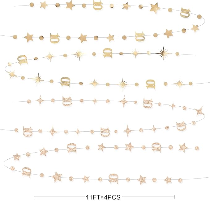 Champagne Gold 10th Birthday Decorations Number 10 Circle Dot Star Garland Streamer Banner Backdrop for Girls Boys Double Digits Cheers to 10 Years Old Birthday Happy 10th Anniversary Party Supplies