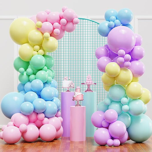 YMSZ Pastel Balloons Arch Kit with Different Sizes, Multicolor Macaron Pink Purple and Blue Yellow Balloons for Birthday, Easter, Baby Shower, Gender Reveal Party Decorations