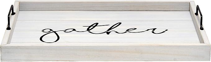 Elegant Designs HG2000-GGH Decorative Wood Serving Tray w/Handles, 15.50" x 12", Gather (Pack of 4)