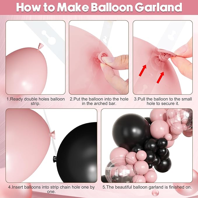 157Pcs Pink Black Balloon Garland Arch Kit, Baby Pink and Black Birthday Decorations with Bows Heart Foil Balloons for Girls Women Coquette Theme Birthday Wedding Bridal Baby Shower Party Decorations