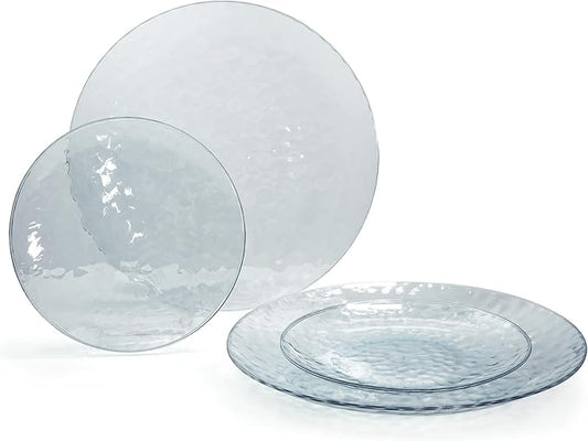 " OCCASIONS " 100 Plates Pack (50 Guests) Wedding Party Disposable Plastic Plate Set -50 x 10'' Dinner + 50 x 7'' Salad/dessert plates (Coastal Plain Clear)