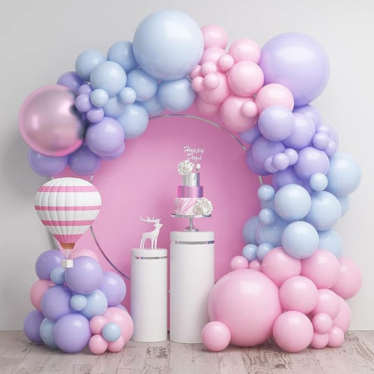 Pink Blue Balloon Arch Kit with Macaron Purple, Blue & Purple Party Balloons for Birthday, Wedding, Baby Shower Decorations