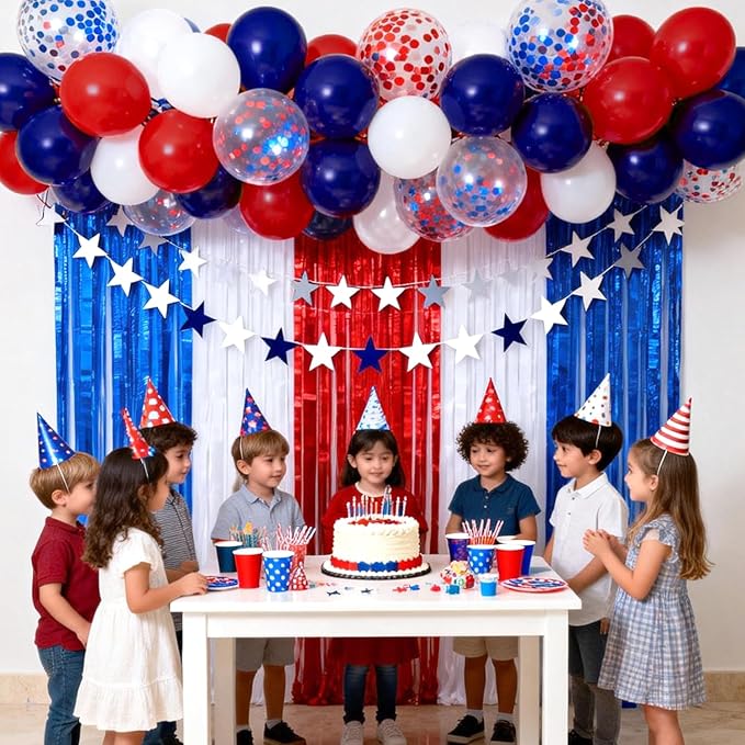 Red White and Blue Balloon Arch Kit,Red and Blue Confetti Balloon,Navy Blue Party Balloons for Birthday Graduation Ceremony New Year Anniversary Celebration Decorations