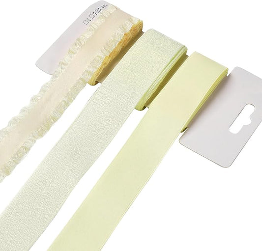 BEEFLYING 3 Styles Yellow Wire Edged Ribbons for Gift Wrapping, 25~28mm×2.7m Fabric Ribbons Satin Ribbons for Wedding Party Decoration Hair Bows Flower Bounquet Sewing and Craft 9 Yards