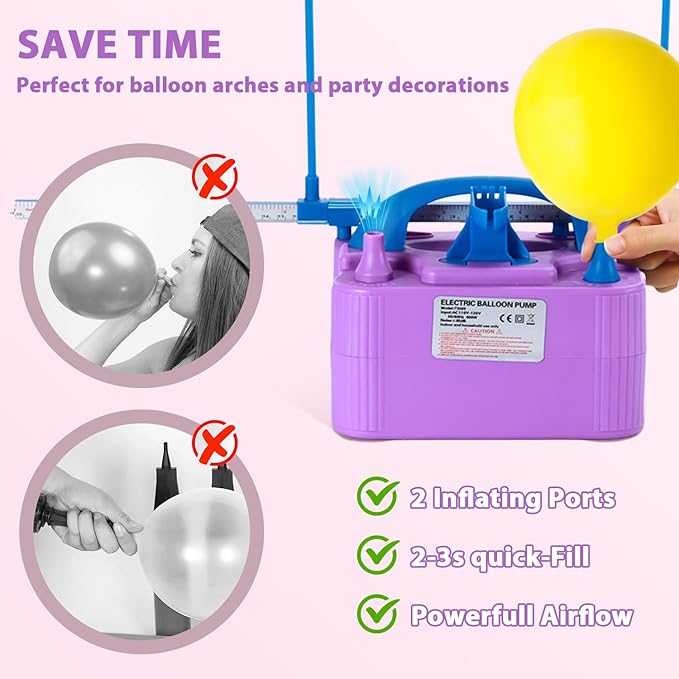 Party Zealot Electric Balloon Inflator Dual Nozzles with Balloon Sizer Air Pump US Standard Plug for Arch, Column Stand, Birthday, Wedding, Christmas, Graduation Party, and Party Decorations