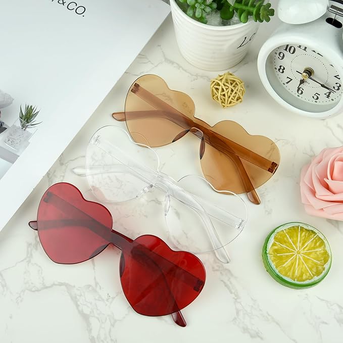 NACHLYNN 24 Pairs Sunglasses for Women - 12 Colors Rimless Heart Shaped Glasses for Party Favors