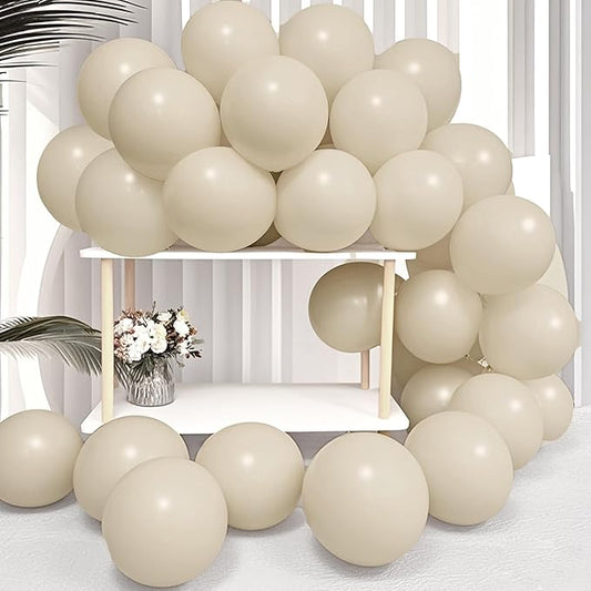 Firomi Beige Balloons 12-inch 100 Pack Big Helium Thicken Sand Latex Balloon for Wedding Birthday (with 3 Ribbons)