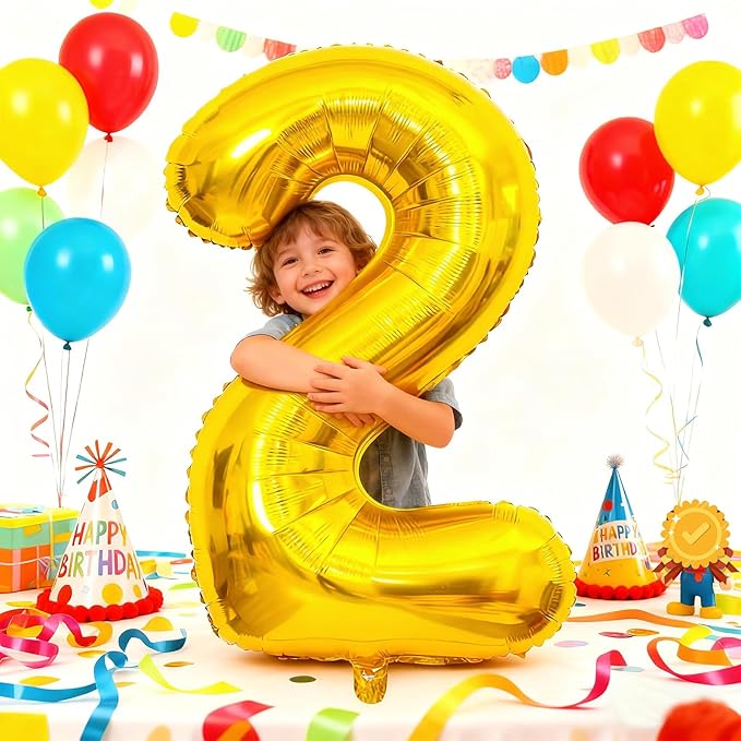 40 inch Number Balloon 0-9 Gold Large Number 2 Balloons,Digital Balloons for Birthday Party Celebration Decorations Supplies, Helium Foil Number Balloons for Wedding Anniversary