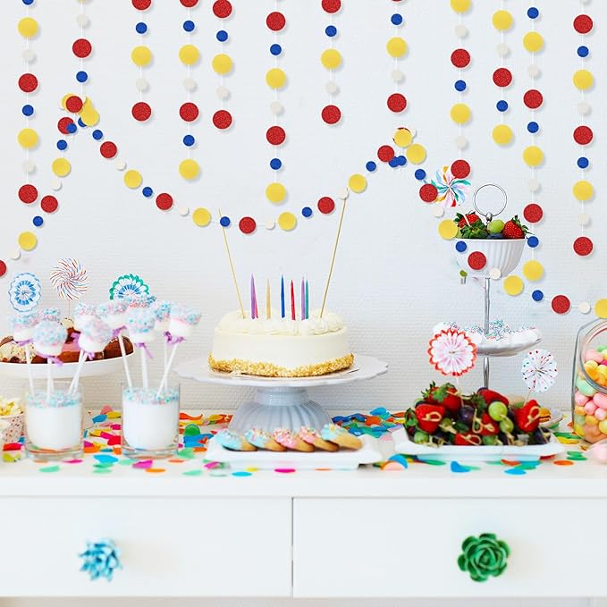 Outus 10 Pieces Colorful Circle Garland Banner Hanging Paper Dot Decorations for Classroom, Birthday Party, Baby Shower, Wedding Backdrop & Photo Booth Graduation Decor (Red,Blue,Yellow)