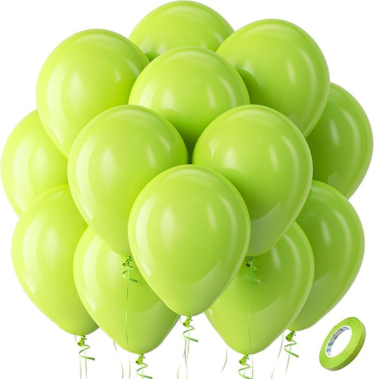 Bezente Lime Green Latex Party Balloons - 100 Pack 12 inch Round Helium Light Pastel Kelly Green Balloons for Graduation Wedding Engagement Spring Forest Theme Birthday Tea Party Decorations