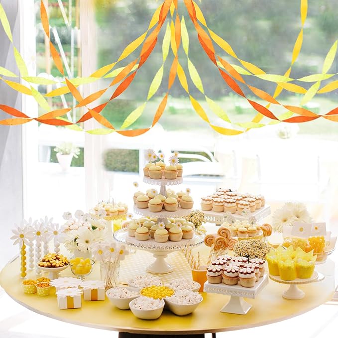 8 Rolls in 4 Colors Gradient Yellow Party Crepe Paper Streamer, 8 Pieces 82 feet Streamets Party Decorations, Party Supplies for Bachelorette Wedding Birthday Baby Shower Graduation Bridal Shower