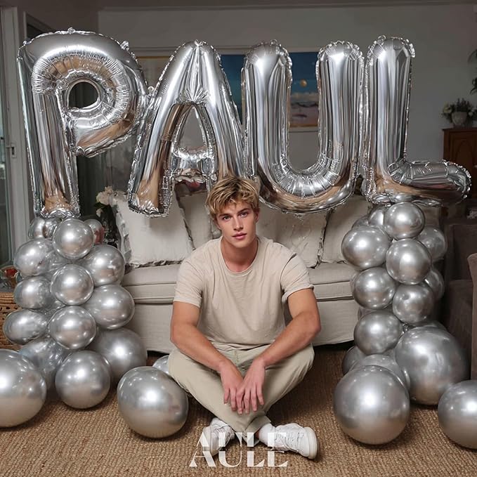 AULE 40 Inch Big Letter Balloon Silver U Large Foil Helium Alphabet Balloons A-Z for Birthday Anniversary Graduation New Year Party Decoration Supplies