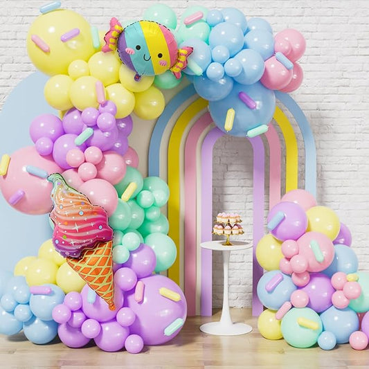 Pastel Balloon Arch Garland Kit - Ice Cream Balloon Arch Pastel Rainbow Balloons, Candy Ice Cream Foil Balloons for Birthday Baby Shower Party Decorations, Photo Backdrop