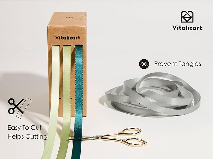Vitalizart Green Satin Ribbon 3/8” x 3 Rolls 120 Yards Ribbon for Gift Wrapping Hair Craft Party Decoration Flower Bouquet Wedding Double Face Light Sage Dark Green