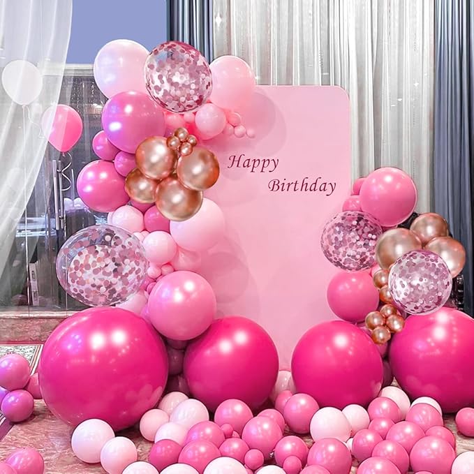 MEBAY Rose Red Pink Champagne Balloon Arch Garland Kit, 146 Pcs Hot Pink Confetti Rose Gold Tender Pink White Balloons for Graduation Birthday Party Baby Shower Wedding Decorations
