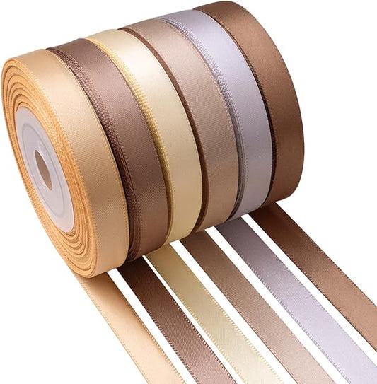 Light Brown Ribbon 3/8 Inch Wide Neutral Ribbon Tan Champagne Gold Satin Ribbon Assorted Solid Color Double Faced Satin Ribbon for Gift Wrapping Wedding Flower Bouquet Wrapping Hair Bows Crafts