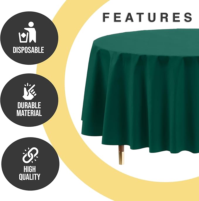 Exquisite 66% Thicker Premium Dark Green Round Tablecloth 0.5 Mil 24 Pack Plastic Table Cloth Disposable 84 Inch Round Plastic Tablecloth Won't Tear Easily Like Cheap Thin Brands
