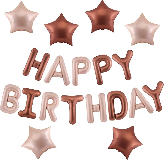 CANREVEL Happy Birthday Banner 13pcs 16 Inch Mylar Foil Letters with 6pcs Star Balloons Birthday Party Decorations for Kids and Adults - 3D Caramel chocolate