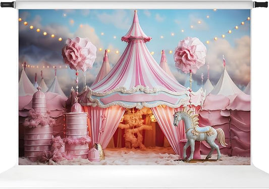 Kate Pink Unicorn Circus Backdrop for Photography Children Kids Cake Smash Photo Background Baby Shower Birthday Party Dessert Table Decor Banner, 10x6.5ft