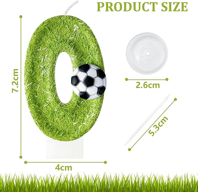 0th Birthday Candles，Soccer Birthday Decorations，Suitable for Girl and boy Cake Toppers, Wedding Cakes, Anniversaries, Party Celebrations, Birthday Decorations (Number 0)