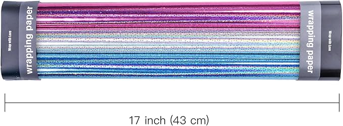 RAPAHOLIC Metallic Holographic Wrapping Paper - 3 Mini Rolls - 17 Inch x 120 Inch Per Roll - Blue White Pink Holographic Star Wrapping Paper for Birthday, Wedding, Baby Shower, Bridal Shower