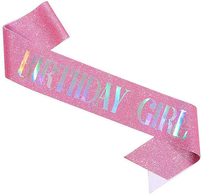 Birthday Sash Pink, Dazzle Foil Letter Glitter Birthday Girl Sash for 10th 11th 13th 16th 18th 21st Bday Gifts Party Suppiles Favors