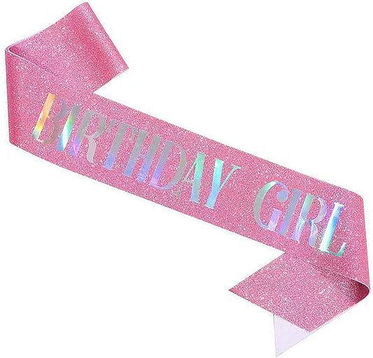 Birthday Sash Pink, Dazzle Foil Letter Glitter Birthday Girl Sash for 10th 11th 13th 16th 18th 21st Bday Gifts Party Suppiles Favors