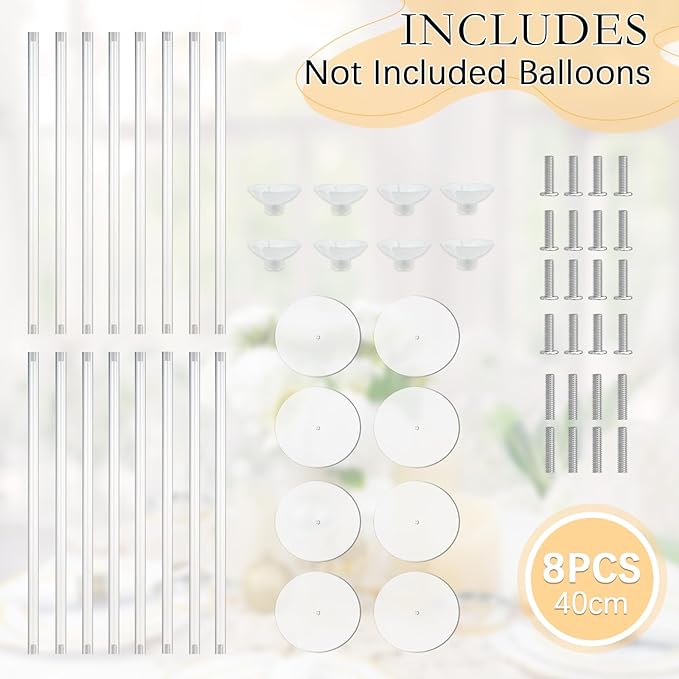 8 Pack Clear Acrylic Balloon Stands - 15.75 Inch Tabletop Display Stands with Non-Slip Base for Party, Wedding, Birthday Centerpiece Decor(Balloons Not Included)