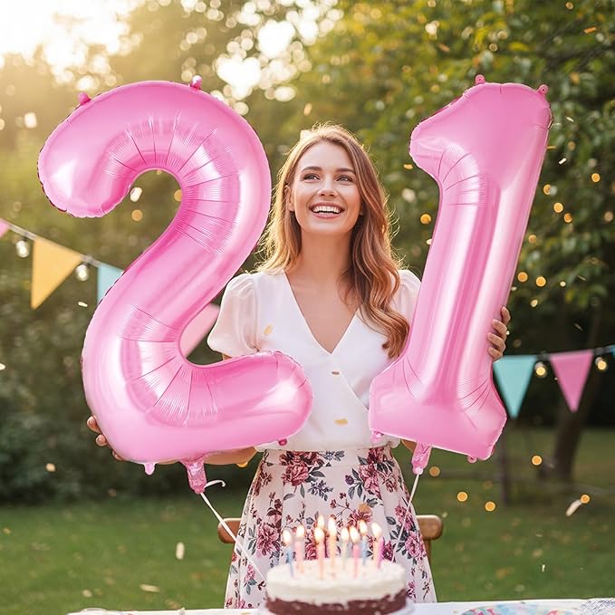 Pink Number 21 Balloons, Big Large Foil Number Balloons, Jumbo Giant Mylar Balloons for Birthday Party Decorations Supplies Anniversary (Number 21)