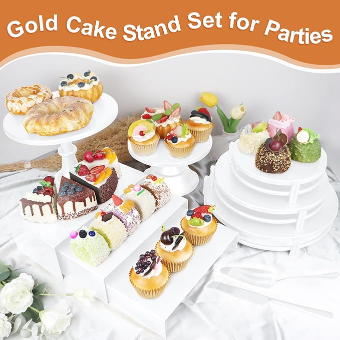 MACIFECI White Cake Stand Set, White Dessert Table Display Set for Wedding, Birthday Party Decor, Baby Shower, Celebration