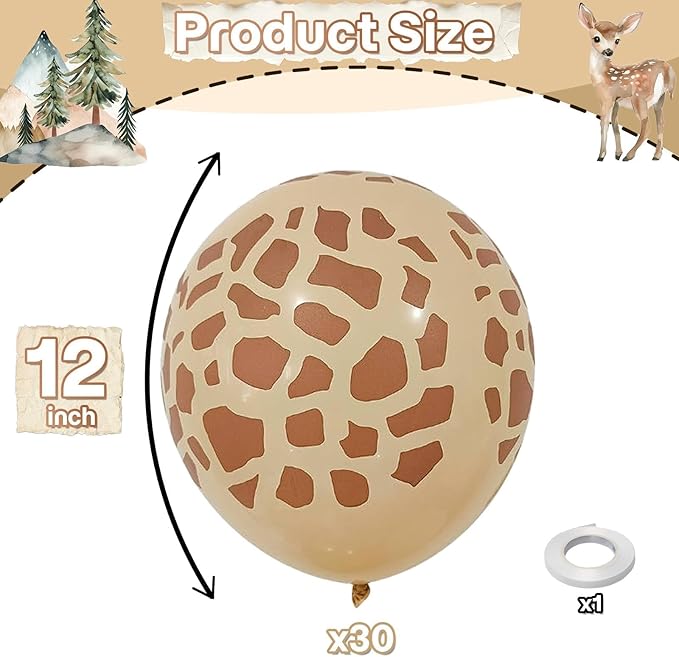 Giraffe Print Balloons Set, 12 Inch Safari Animal Deer Print Latex Balloons for Kids Two Wild One Birthday Decorations Baby Shower Forest Woodland Zoo Jungle Wildlife Theme Safari Party Decorations
