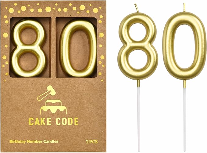 2.76 Inch Classical Gold 80 Number Birthday Candles, Gold and Cake Number Candles for Party Celebration