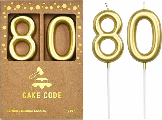 2.76 Inch Classical Gold 80 Number Birthday Candles, Gold and Cake Number Candles for Party Celebration