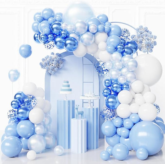 Light Blue Balloons Arch Kit,130pcs Blue and White Balloon Garland,Different Sizes 18 12 10 5 Inch Baby Blue Latex Balloons for Birthday Wedding Baby Shower Graduation Blue Themed Party Decorations