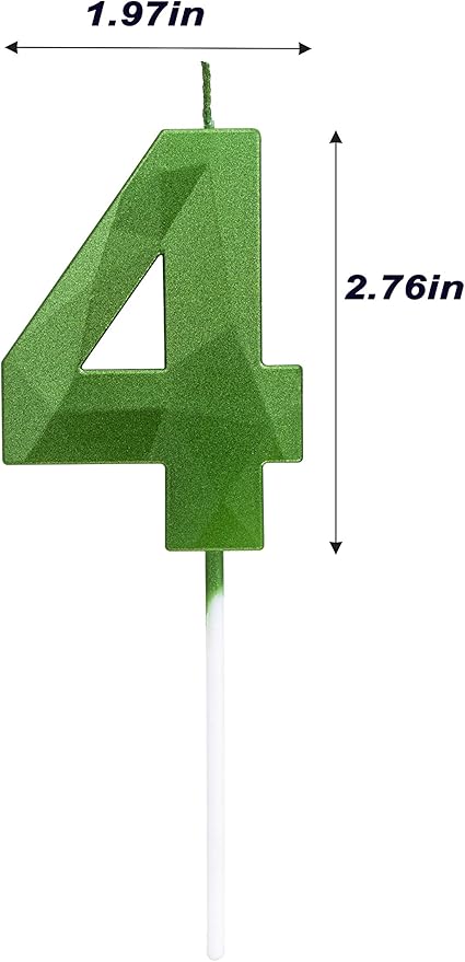 Green Happy Birthday Cake Candles,Wedding Cake Number Candles,3D Design Cake Topper Decoration for Party (Green Number 4)